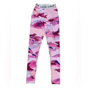 Hunkon Pink Leggings with Abstract Pattern and Stretchy Fit Size Small